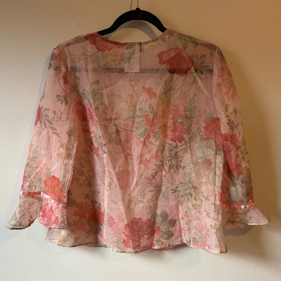 Vintage 90s Sheer Feminine Floral Crinkle Gauze Blouse Fairy Spring Summer - Picture 4 of 4